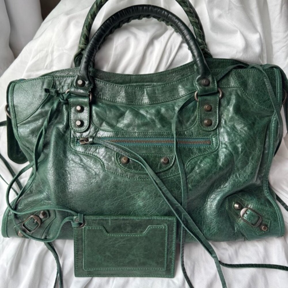 Auth F/W 2007 Balenciaga Pine Green Chevre Agneau City Shoulder Bag